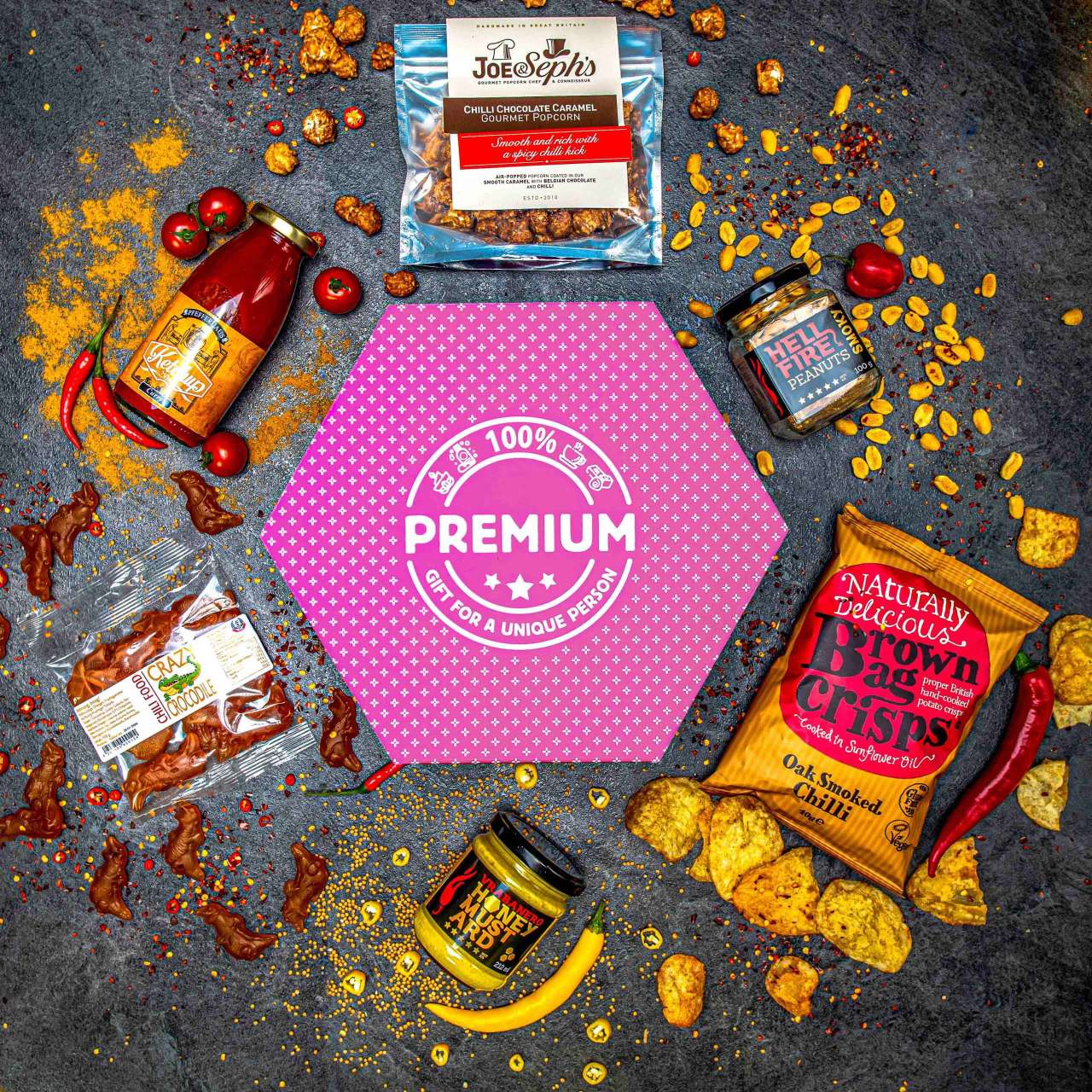 Hexagon plný chilli specialit - Fialový