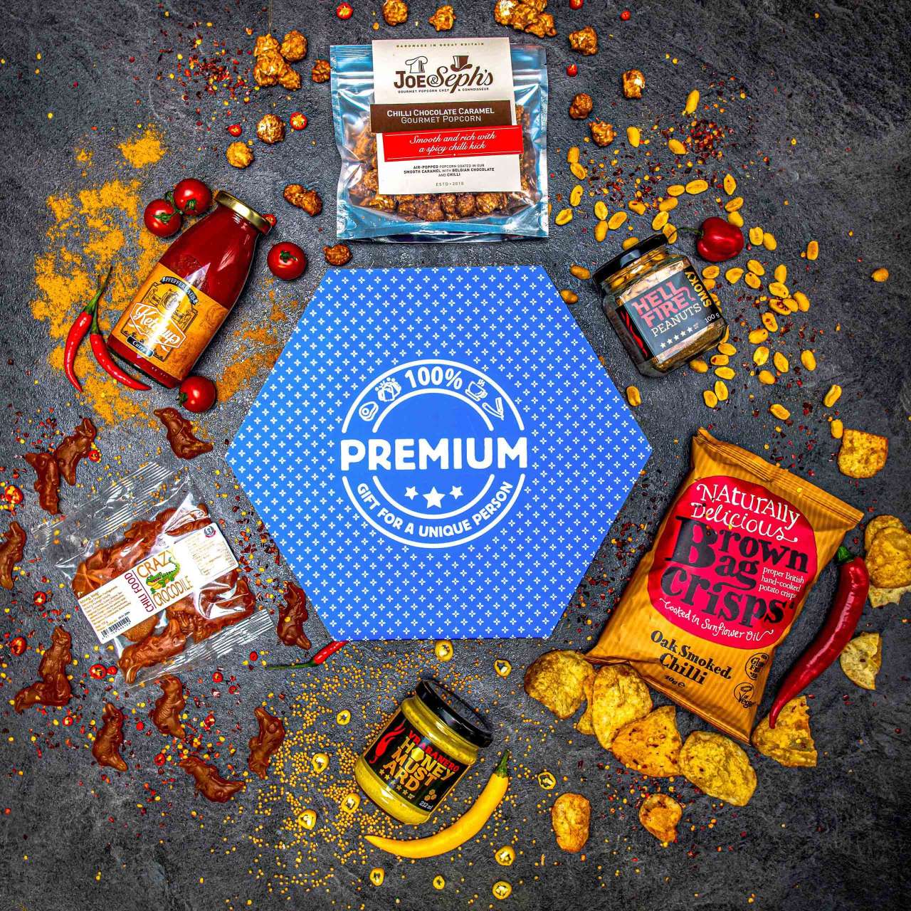 Hexagon plný chilli specialit - Modrý