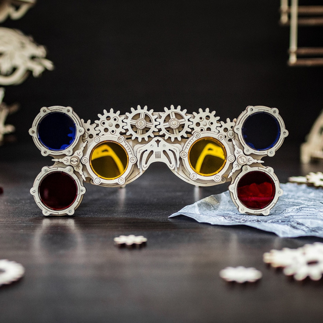 Dřevěný skládací 3D model - Steampunk glasses