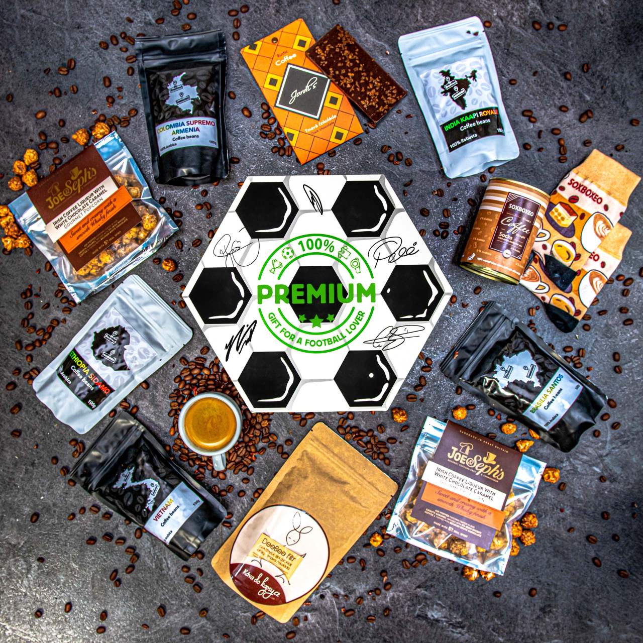 Hexagon plný prémiové kávy XXL -  Fotbalový