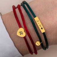 Dámský DVOJITÝ náramek se ŠŇŮRKOU a TEXTEM na přání na 1 KOMPONENT - 4 komponenty - HVĚZDIČKA, SRDÍČKO, KOLEČKO, TUBUS [1a]