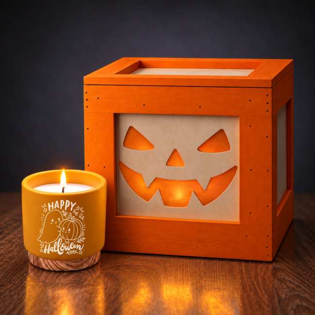 Leere Halloween-Box + Holz-Duftkerze