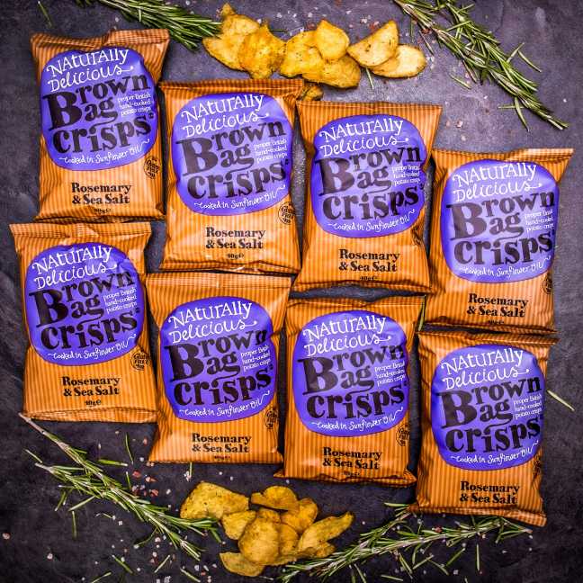 20× Knusprige, handgemachte Brown Bag Crisps mit Rosmarin und Meersalz 40 g
