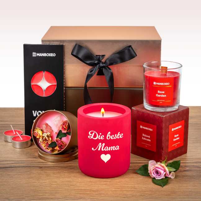 Geschenkbox für Mama voller Kerzen – Rose + Gravur