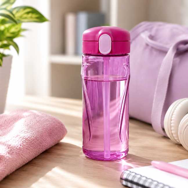 Quick-Flasche mit Strohhalm 520 ml, rosa